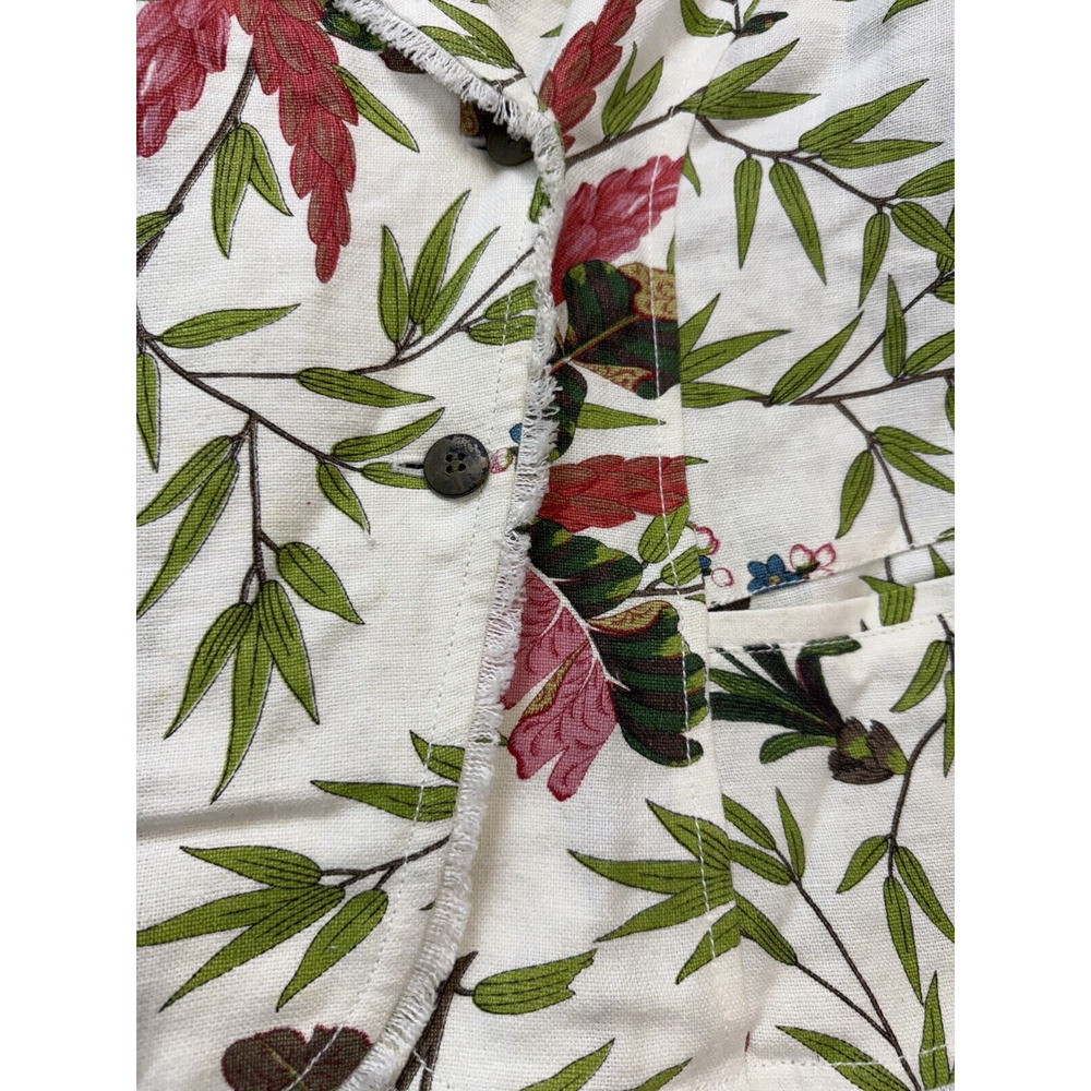 Vintage BoHo Tropical Pring Linen jacket Butterfly Bamboo Floral Size 10 Resort‎ - Picture 9 of 13